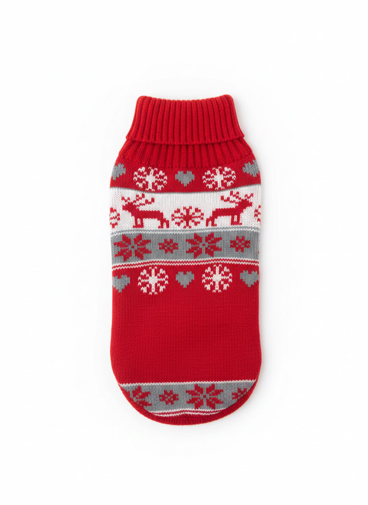 Maglione Natalizio per Cani - Design Renne e Fiocchi di Neve taglia XL 45