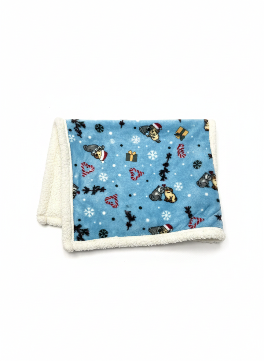 Coperta Natalizio per Cani - Taglia M - Azzurra con Decorazioni